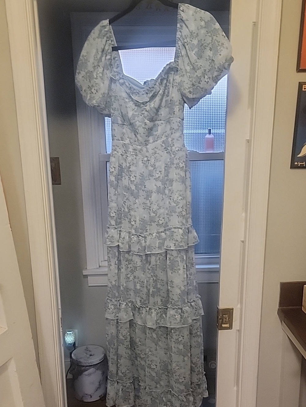 Altar'd State Light Blue Floral Puff-Sleeve Maxi Dress